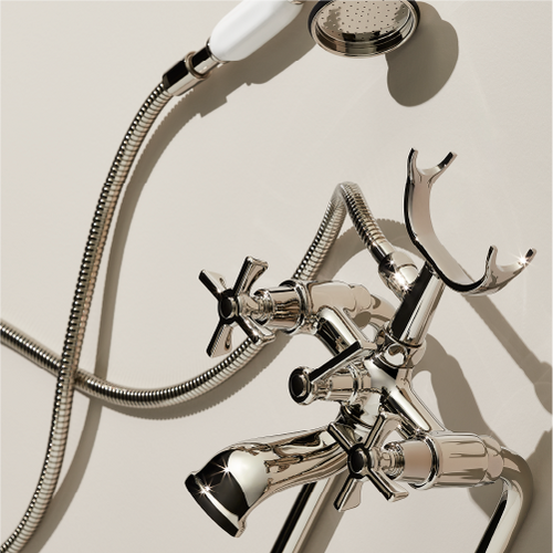 Marceau Freestanding Tub Faucet with Hand Shower - Cross Handles - Polished Nickel