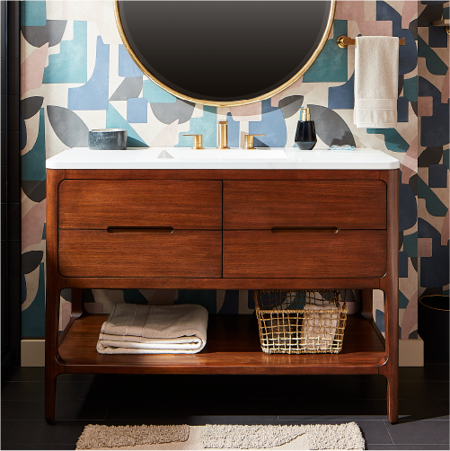 Rheya Narrow Console Vanity and Sink - Winterland Walnut