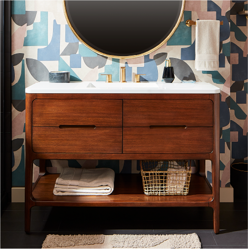 Rheya Narrow Console Vanity and Sink - Winterland Walnut