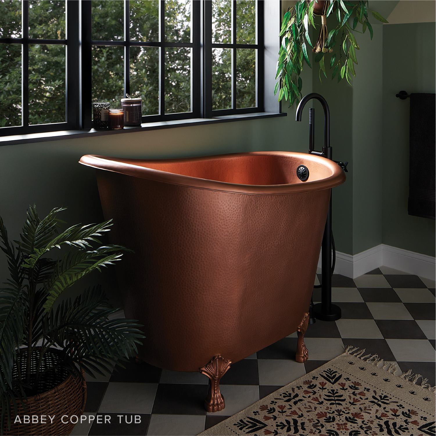 Abbey Hammered Copper Slipper Clawfoot Soaking Tub - Overflow - Antique Copper