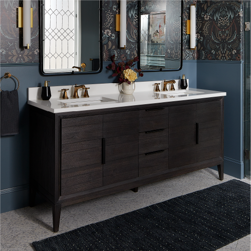 Aliso Teak Vanity with Rectangular Undermount Sink - Charred Timber Black