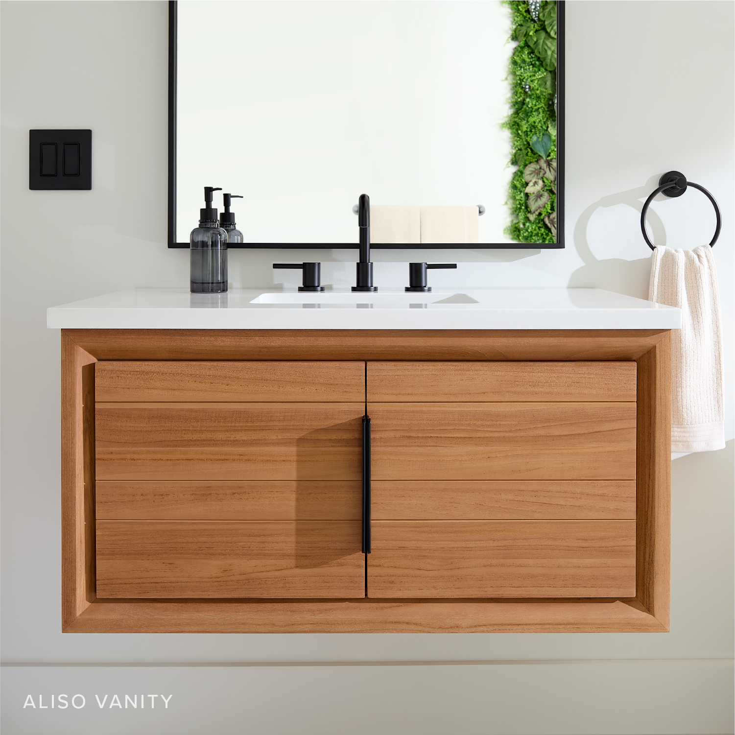 Aliso Narrow Wall-Mount Vanity with Rect Undermount - Outlets - Natural Teak