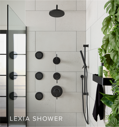 Lexia Thermostatic Shower System with 3 Body Sprays, Slide Bar and Hand Shower - Matte Black