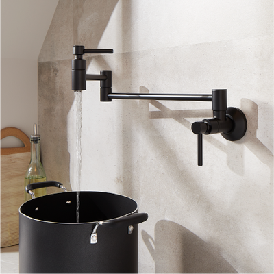 Modern Retractable Wall-Mount Pot Filler Faucet - Matte Black