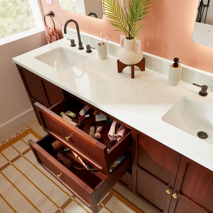 72" Delavan Double Vanity with Rectangular Undermount Sinks in Cold Brew