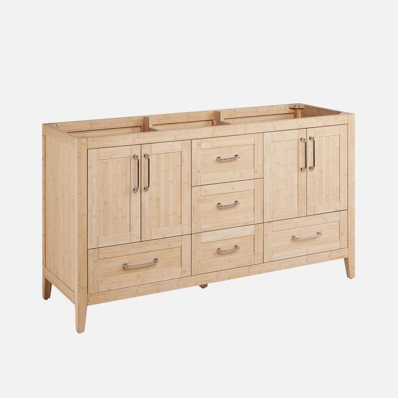 60 inch Arrietty Double Vanity with Outlets - Natural Bamboo 