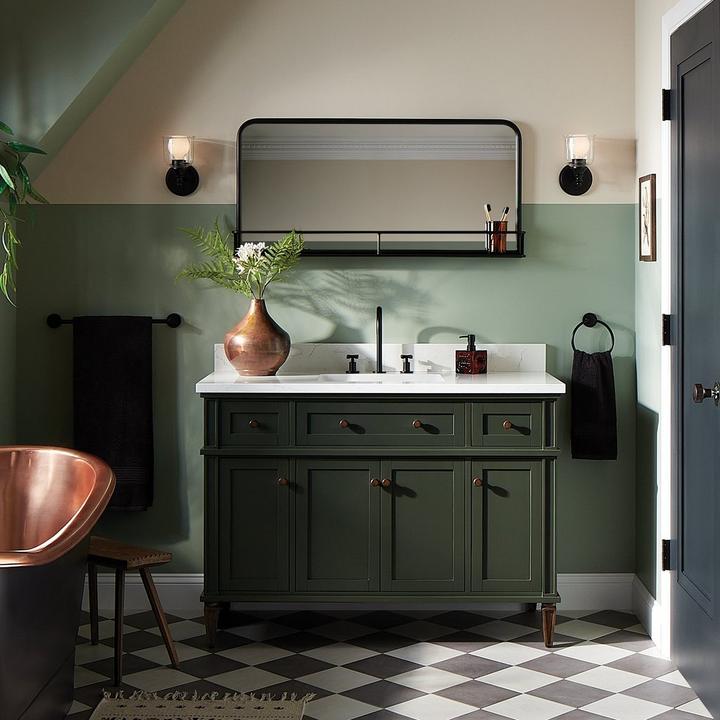 48" Elmdale Vanity with Undermount Sink - Dark Olive Green, Vassor Widespread Faucet in Matte Black