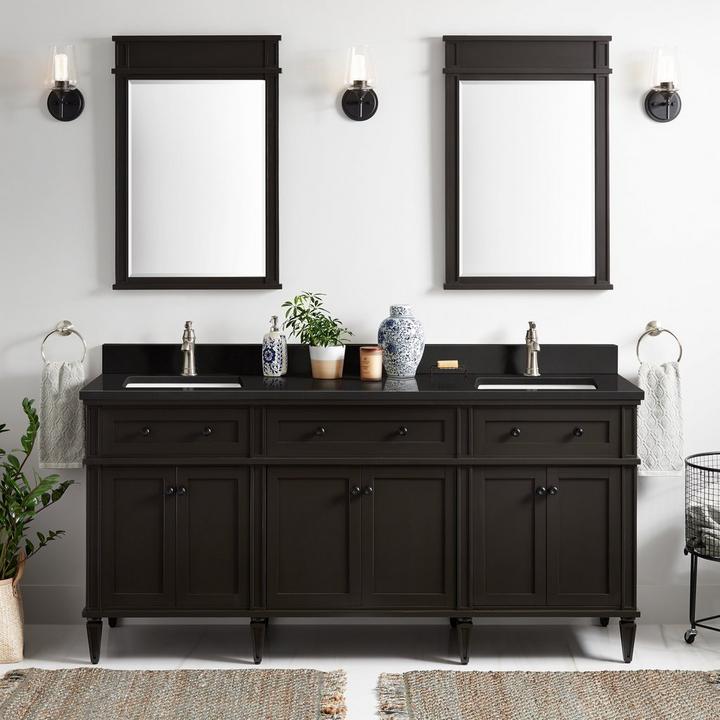 72" Elmdale Double Vanity for Rectangular Undermount Sinks in Charcoal Black with Absolute Black Granite Vanity Top