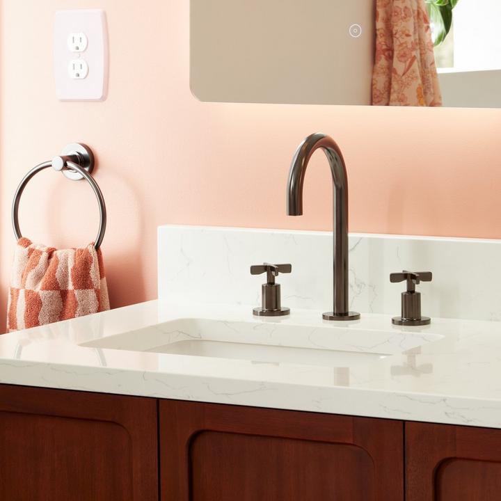 72" Delavan Vanity with Rectangular Undermount Sinks in Cold Brew with Featured White Quartz Vanity Top
