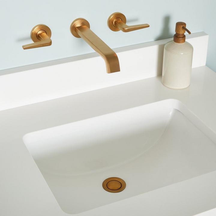 Drea Wall-Mount Bathroom Faucet in Brushed Gold, Quartz Vanity Top