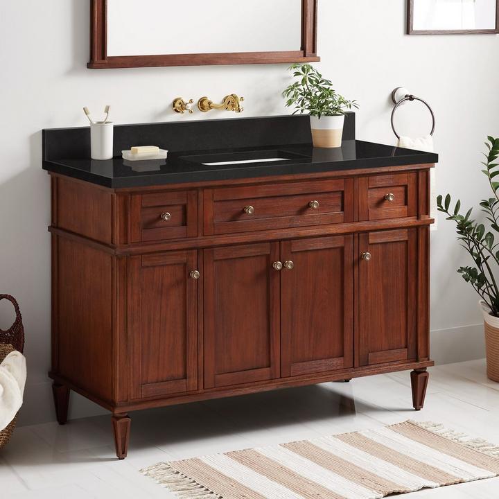 48" Elmdale Vanity for Rectangular Undermount Sink - Antique Brown, Absolute Black Granite vanity top