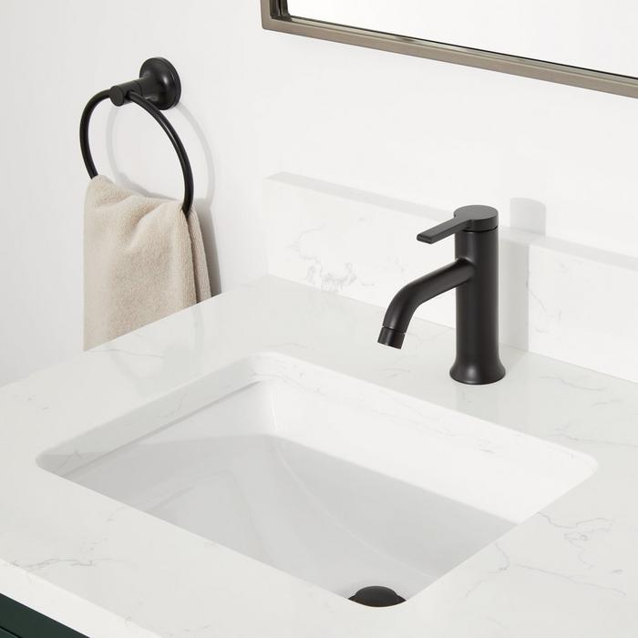 Artic White Quartz Vanity Top, Lentz Single-Hole Bathroom Faucet and Towel Holder - Matte Black