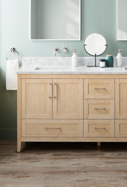 Arrietty Vanity with Outlets - Rect Undermount Sinks - Natural Bamboo