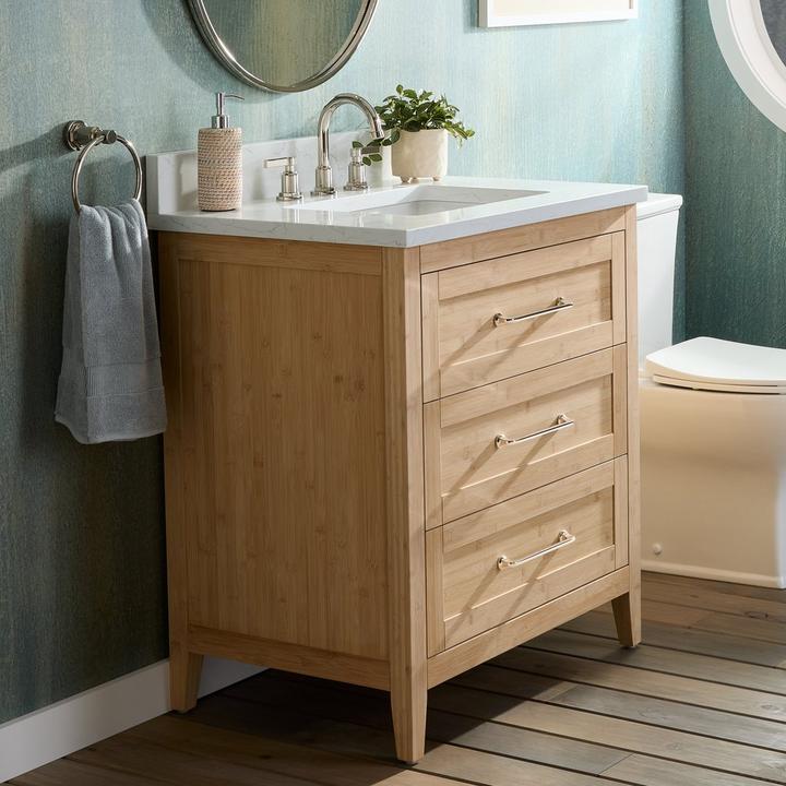 30" Arrietty Vanity - Undermount Sink - Natural Bamboo - Arctic White