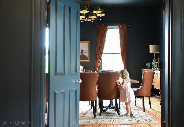 Victorian style dining room with Aged Brass Stanburn 6-Light Chandelier & Tama Solid Brass Interior Door Set in Polished Nickel