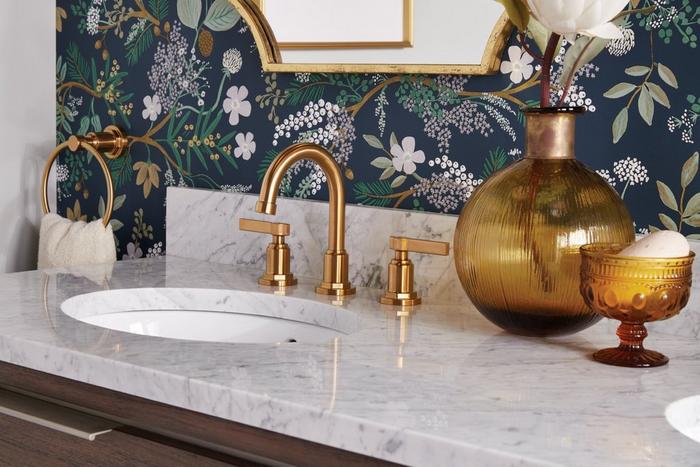Greyfield Widespread Bathroom Faucet & Towel Ring in Brushed Gold for Victorian style