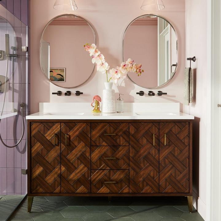 60" Patzi Double Vanity with Rectangular Undermount Sinks in Chocolate Bark Brown