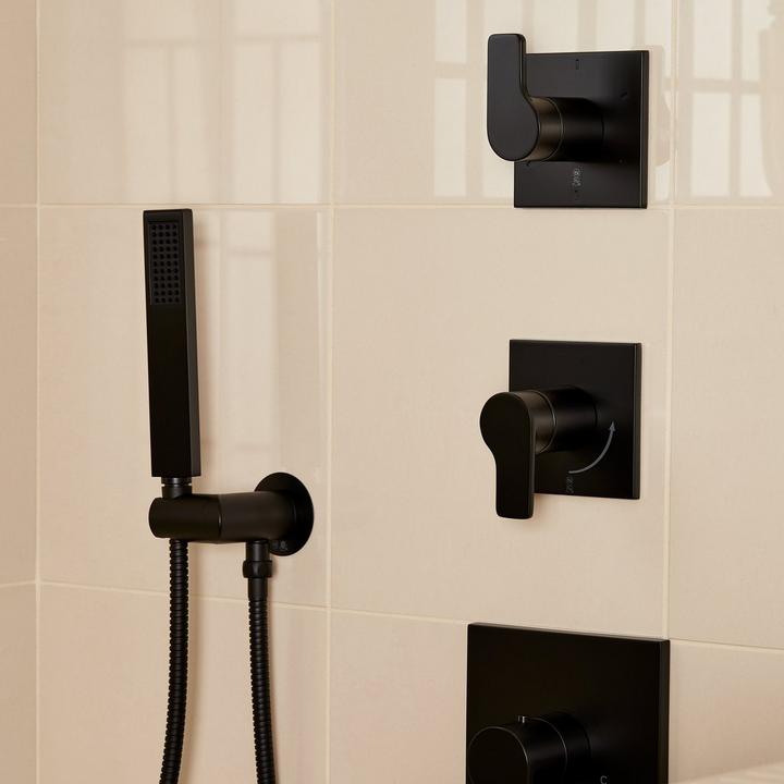Hibiscus Thermostatic Shower System with Hand Shower in Matte Black for wet room shower