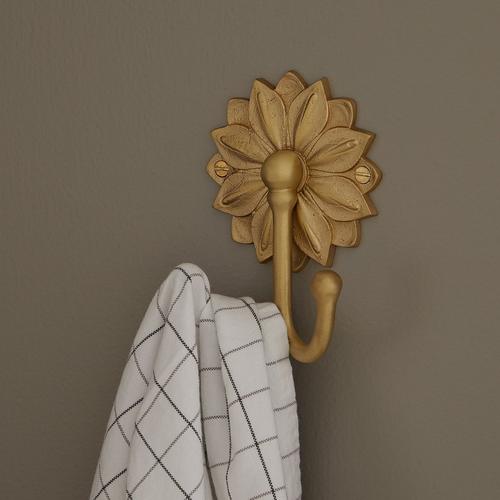 Floral Solid Brass Double Coat Hook in Satin Brass
