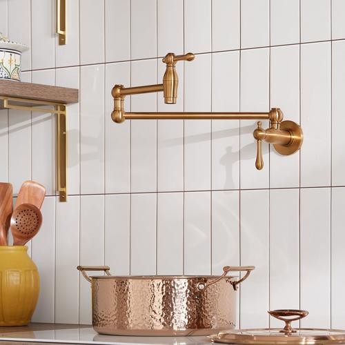 Traditional Retractable Wall-Mount Pot Filler in Brushed Gold